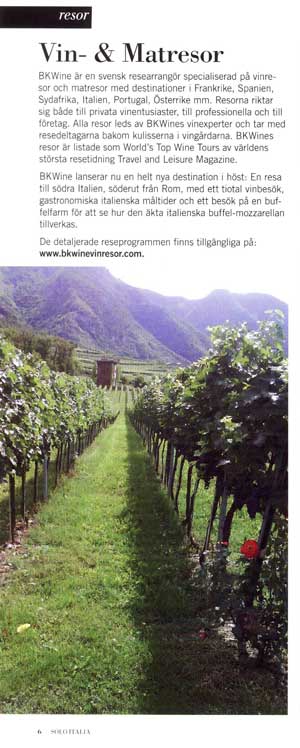 Solo Italia skriver om BKWines vinresor och matresor