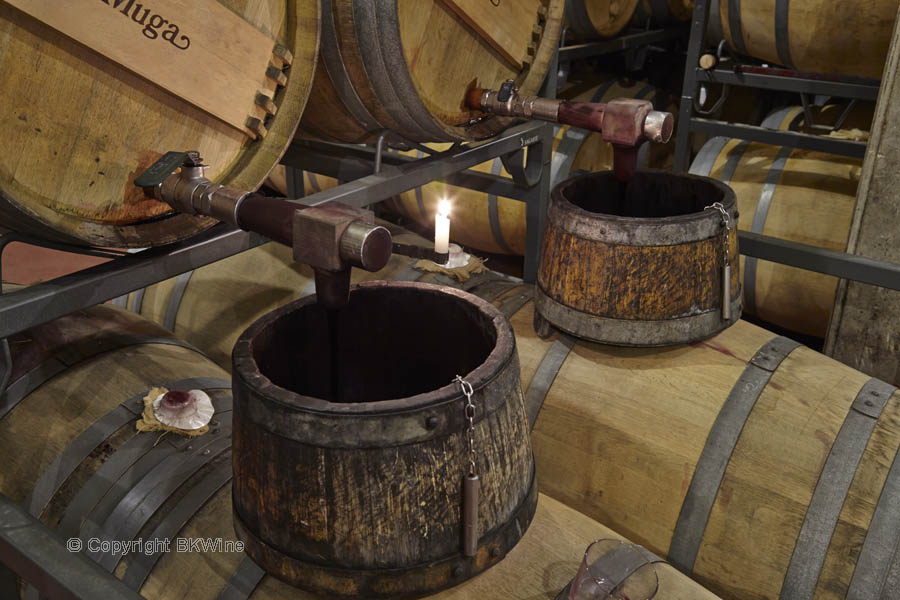 Omtappning från fat i en vinkällare, Rioja