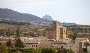 En by med en gammal kyrka bland vingårdarna, Rioja