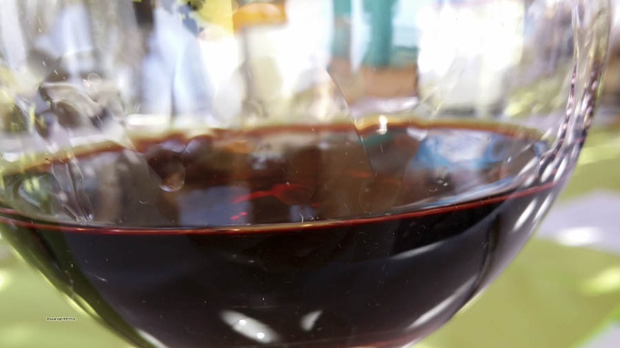 Ett glas rött vin på Domaine Bosquet