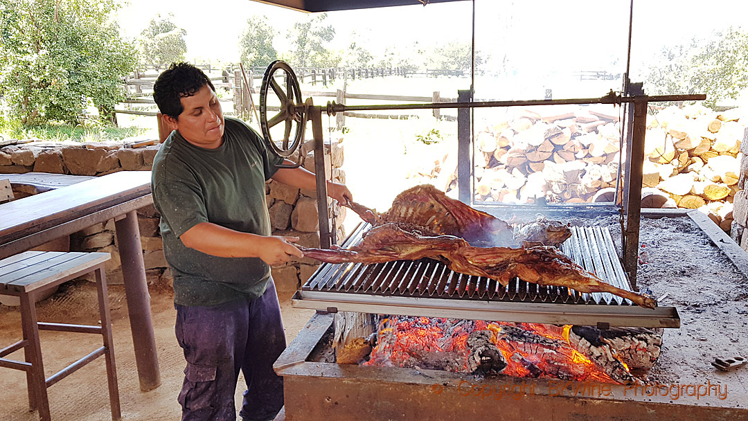 Dags för lite grillat till lunchen på en vingård i Maipo i Chile