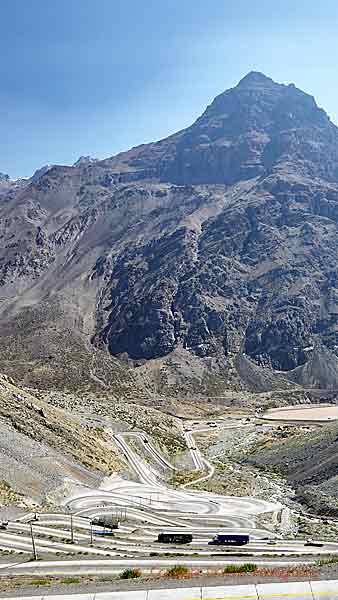 Den snirkliga vägen ner i Chile från Andernas toppar