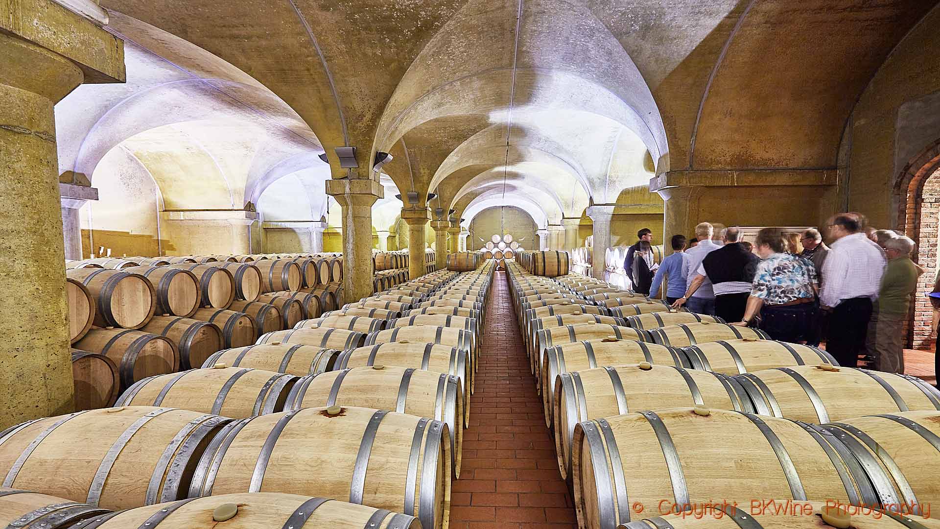 I den eleganta vinkällaren hos en vinproducent i Barbaresco